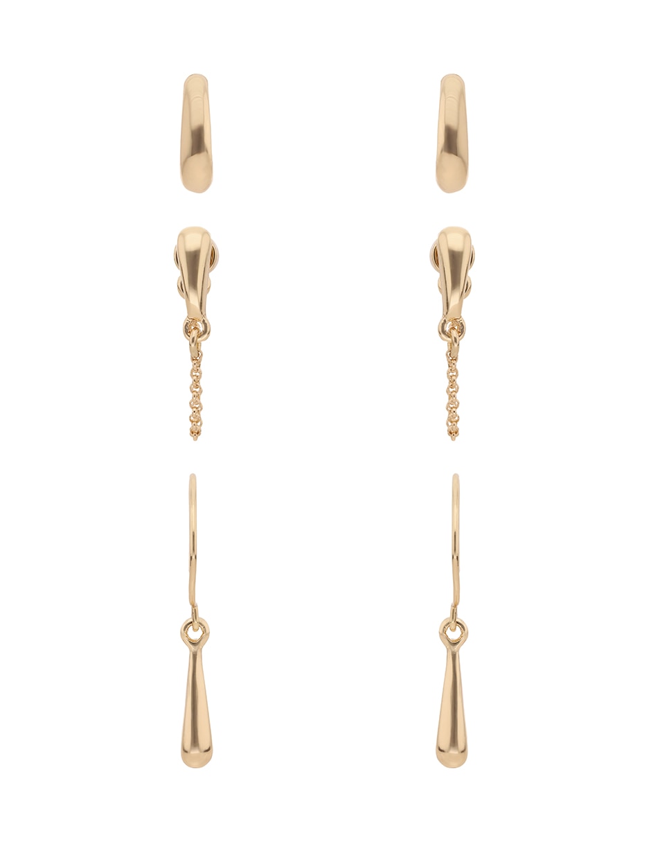 Set de aretes Gold Teardrop con acabado brillante
