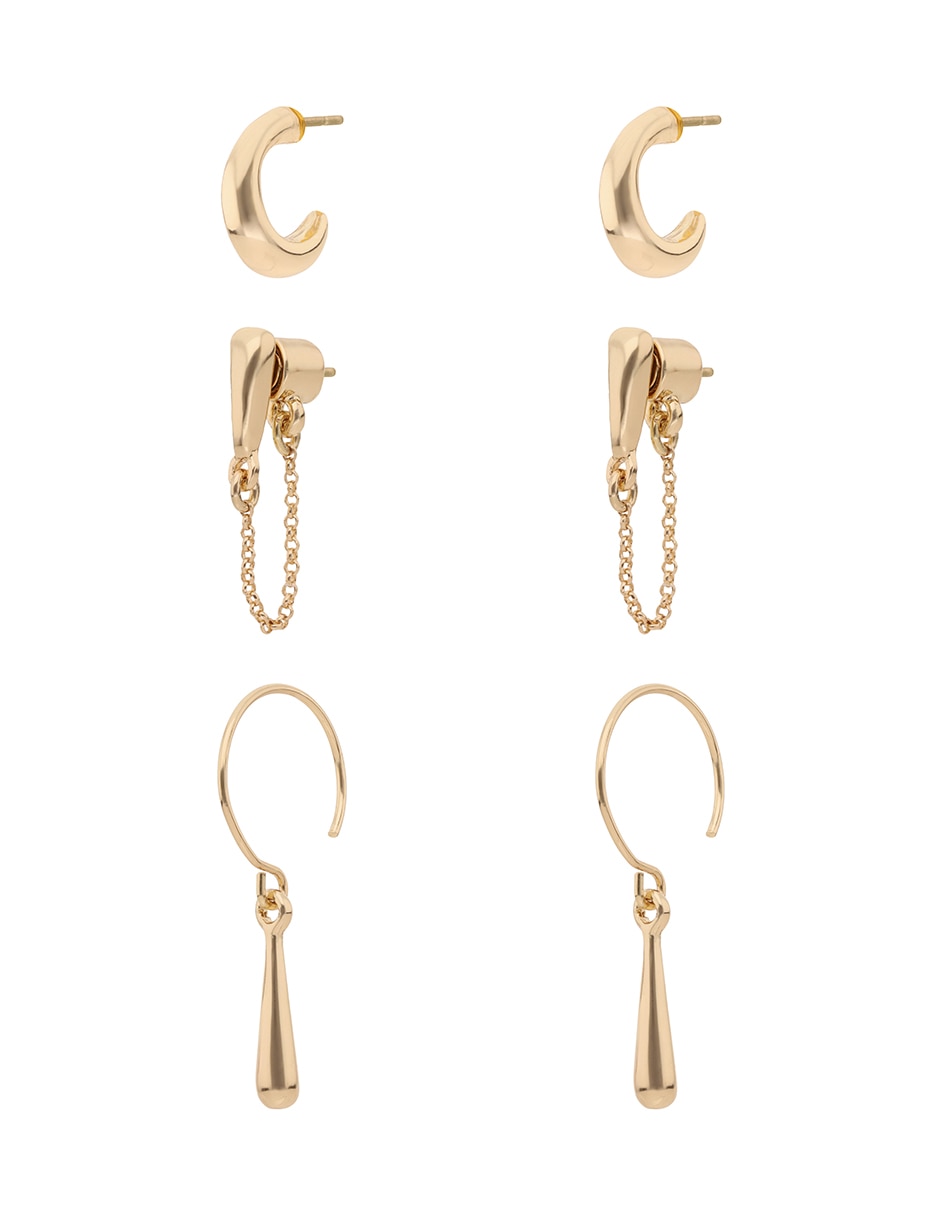 Set de aretes Gold Teardrop con acabado brillante 2