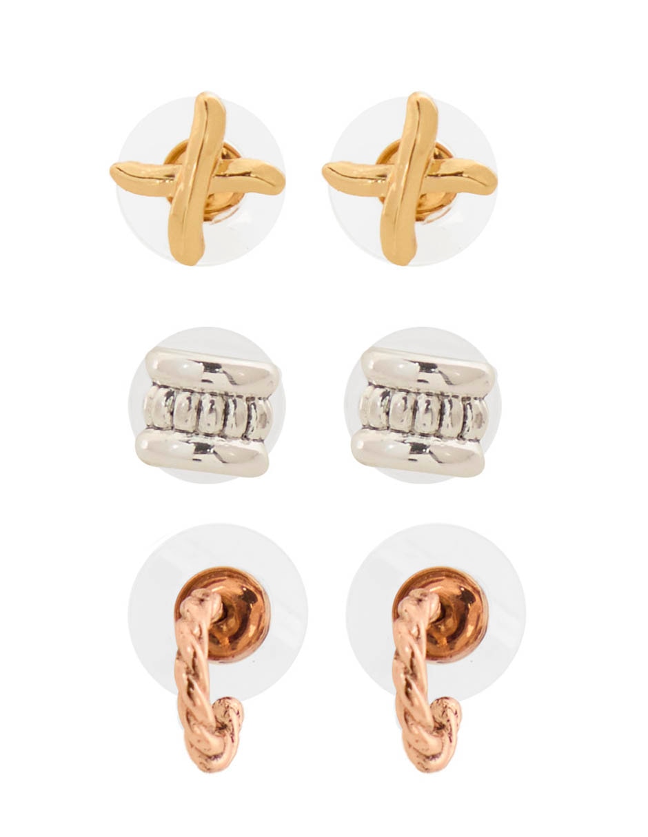 Set de aretes Pe Mixed Stars Trio con acabado brillante