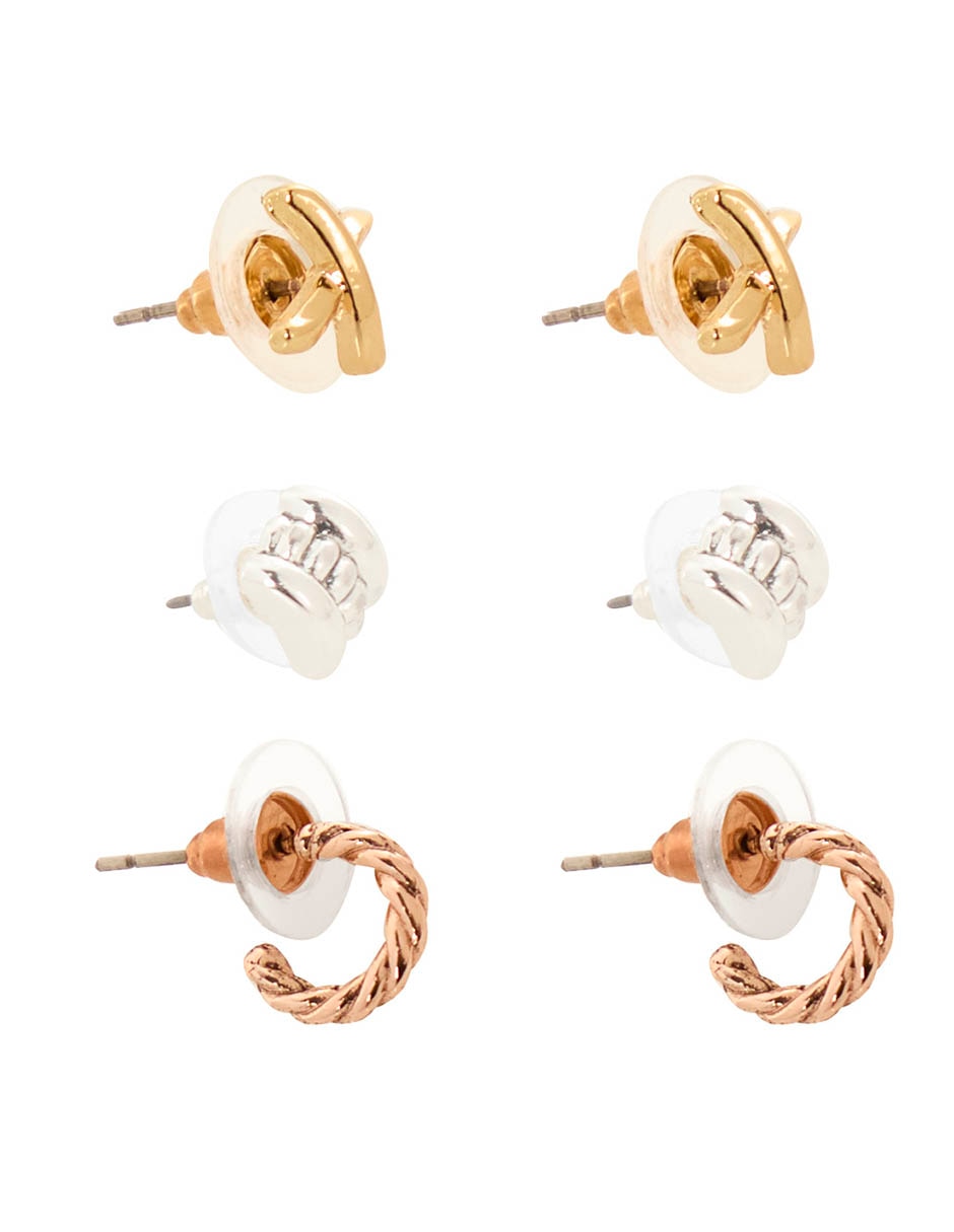 Set de aretes Pe Mixed Stars Trio con acabado brillante 2