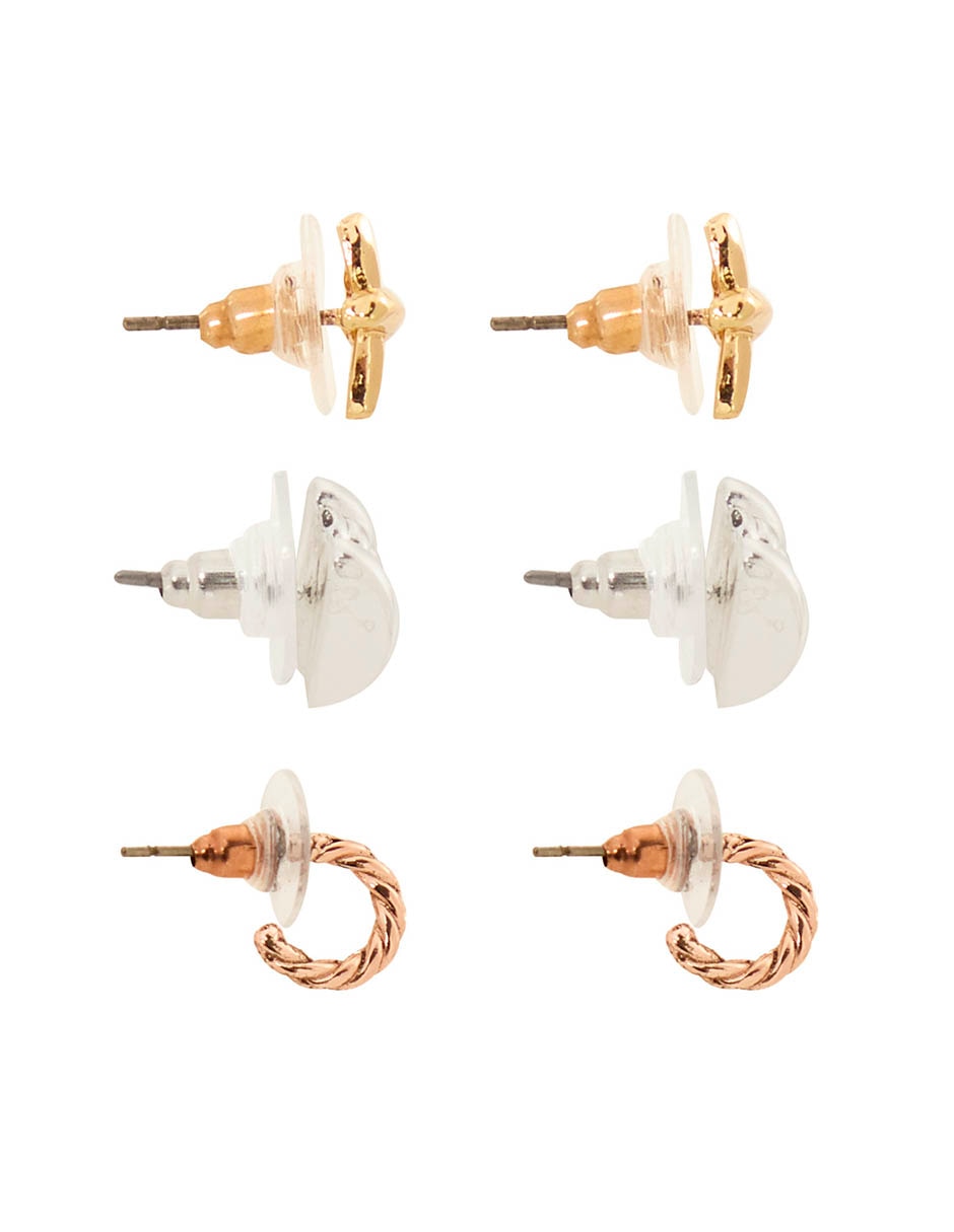 Set de aretes Pe Mixed Stars Trio con acabado brillante 3
