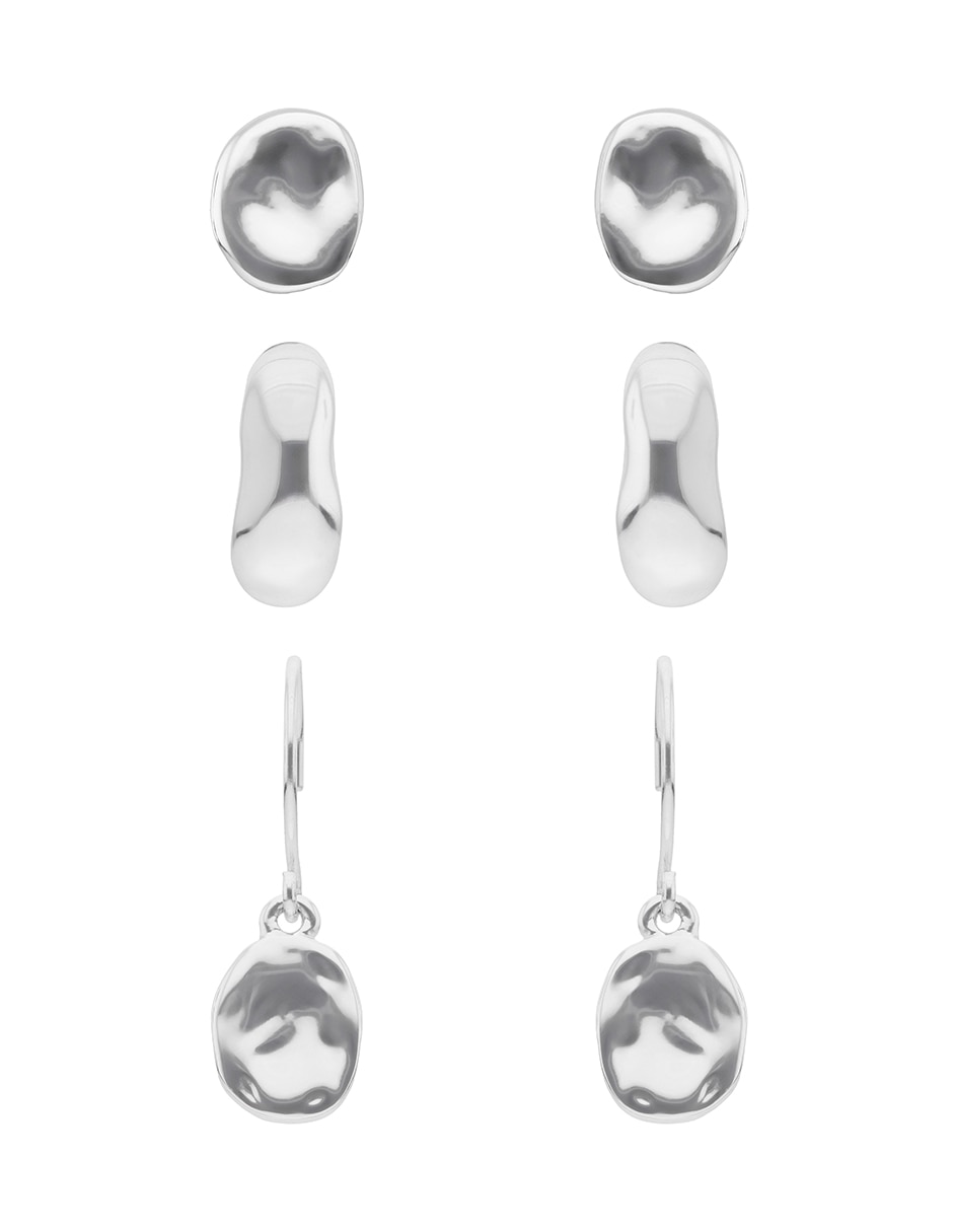 Set de aretes Silver Molten Metal con acabado brillante