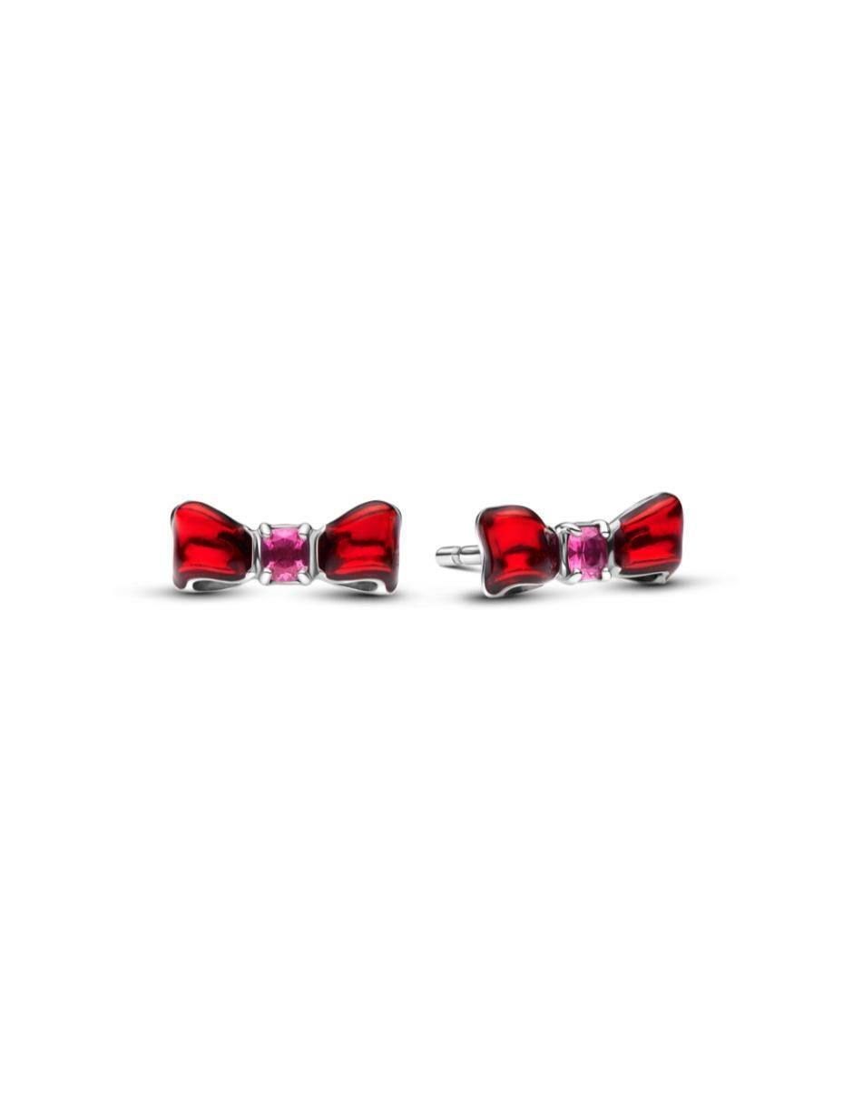 Aretes de moño Blancanieves Disney de plata P 925 con acabado esmaltado cristal