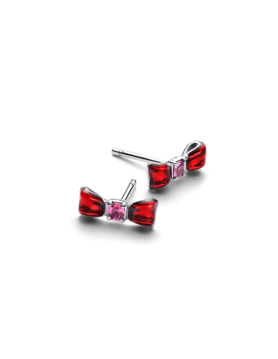 Aretes de moño Blancanieves Disney de plata P 925 con acabado esmaltado cristal 2