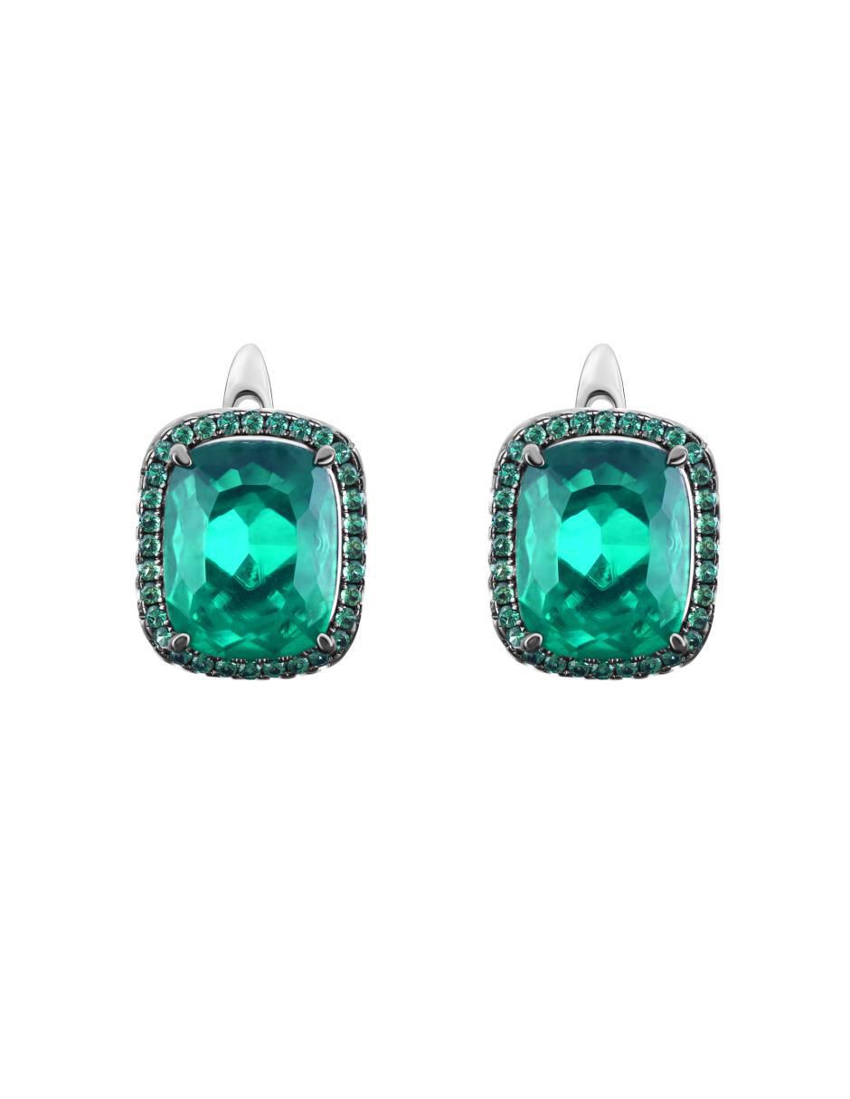 Broqueles cuadrados de plata P 925 con acabado pavé esmeralda Broqueles cuadrados de plata P 925 con acabado pavé esmeralda