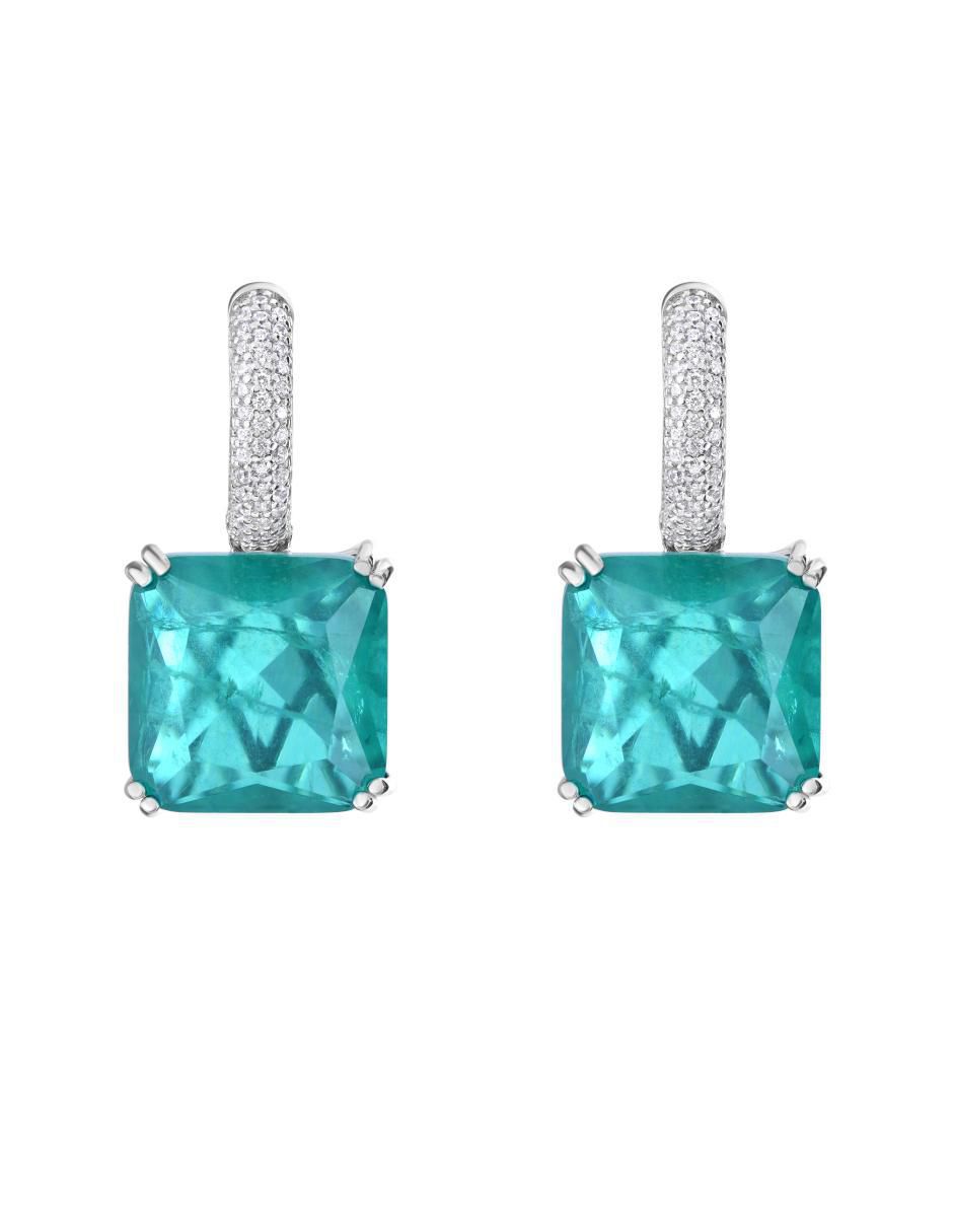Aretes cuadrados de plata P 925 con acabado pavé turmalina Aretes cuadrados de plata P 925 con acabado pavé turmalina