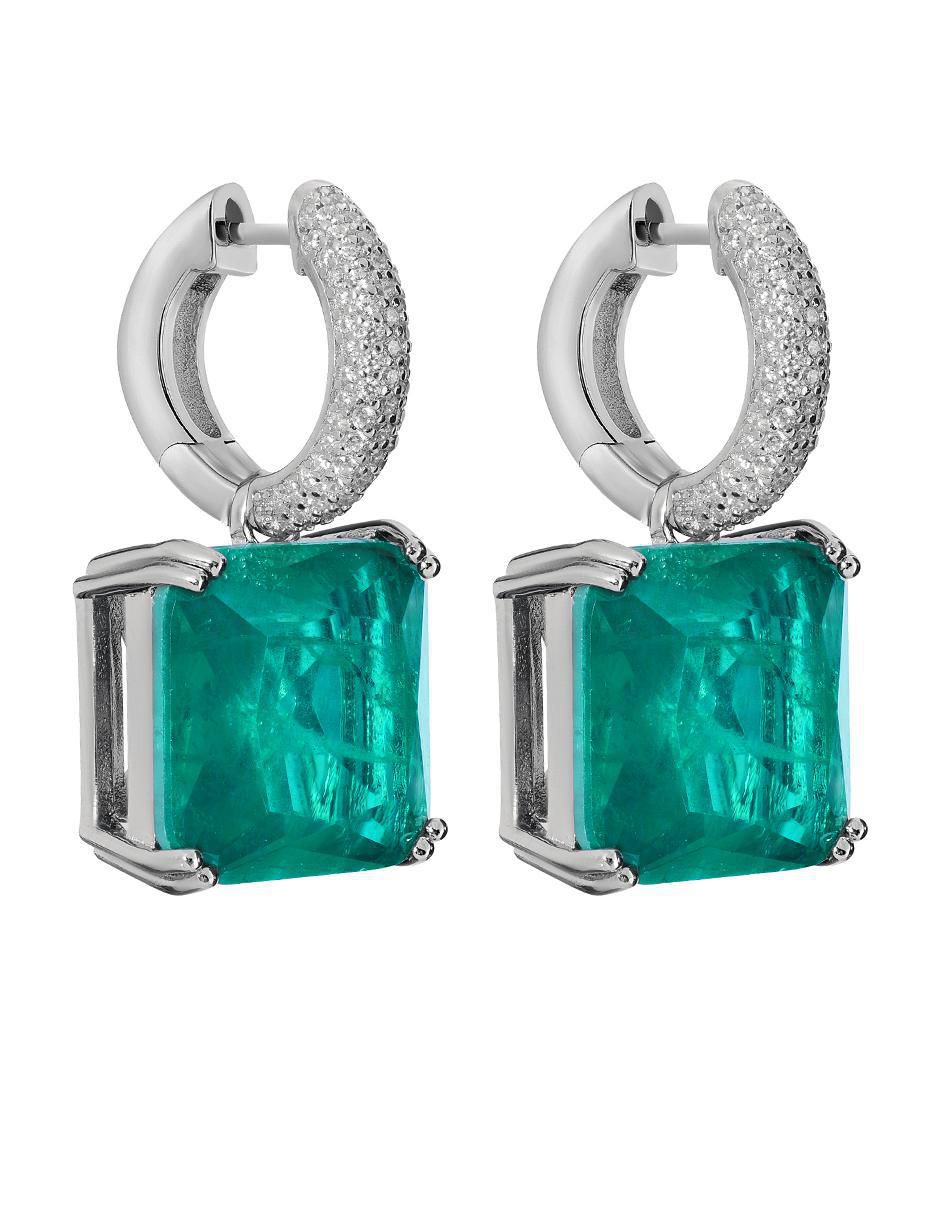 Aretes cuadrados de plata P 925 con acabado pavé turmalina 2