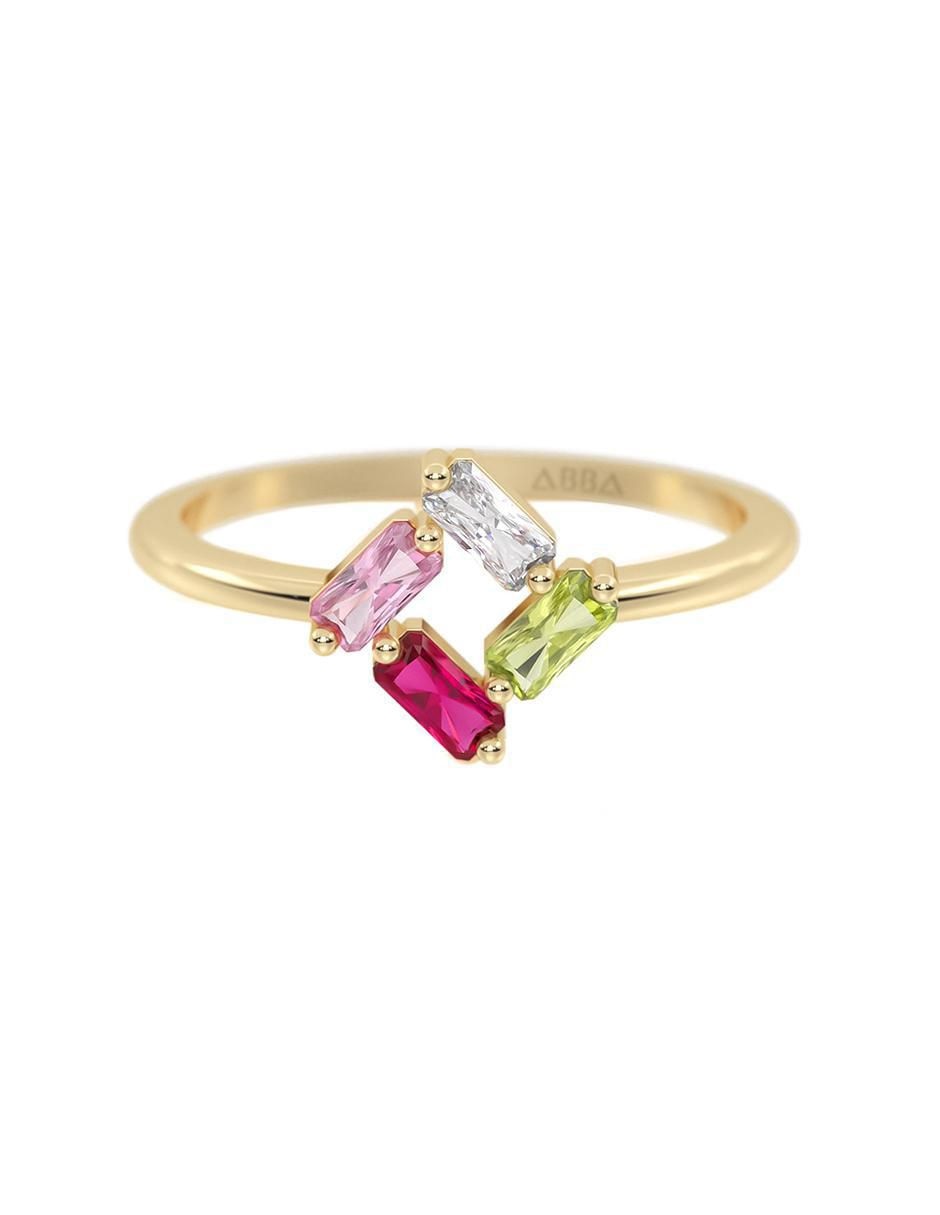 Anillo cuadrado 14 k de oro zirconia brillante