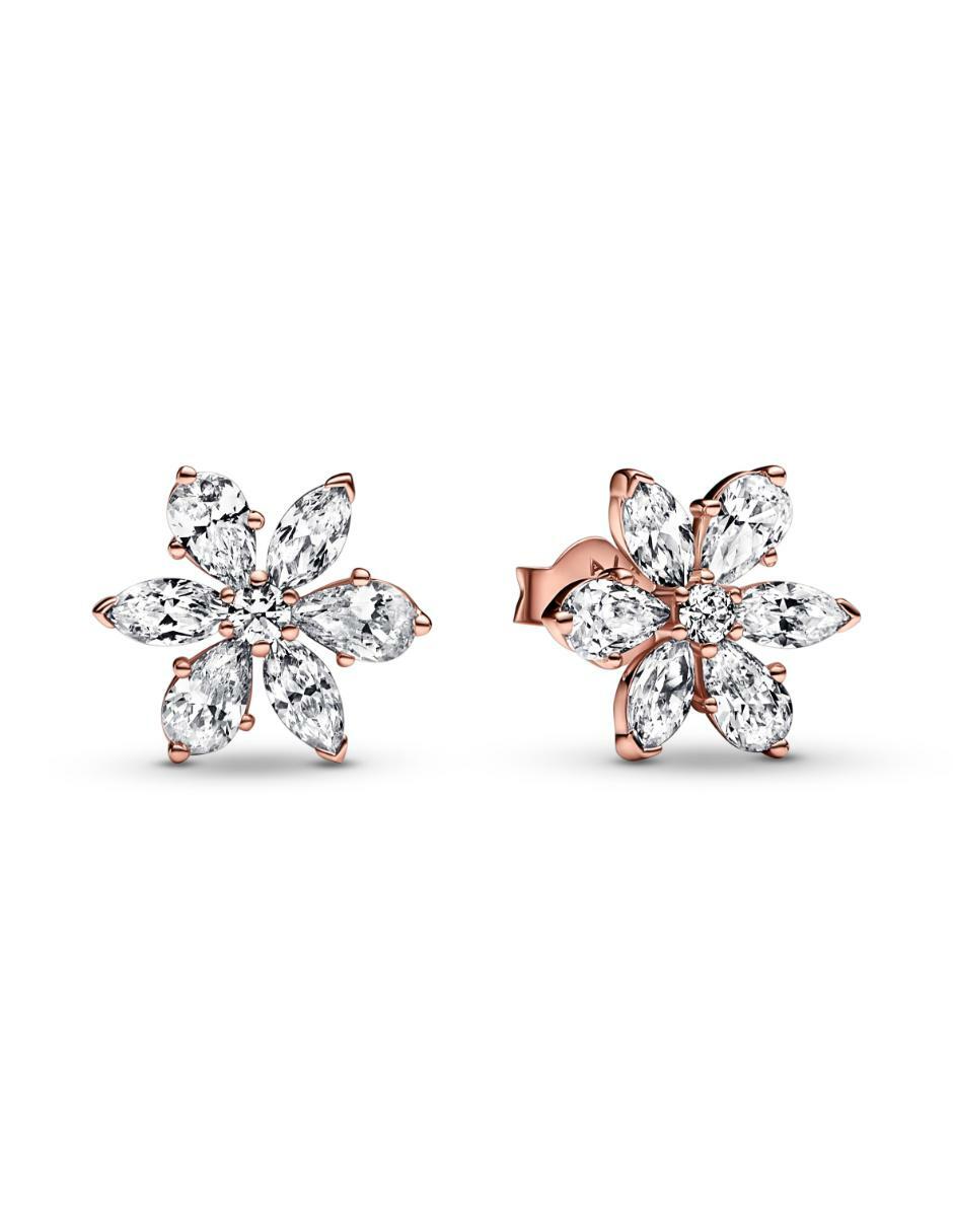 Aretes de flor Timeless de plata P 925 con acabado brillante zirconia cúbica