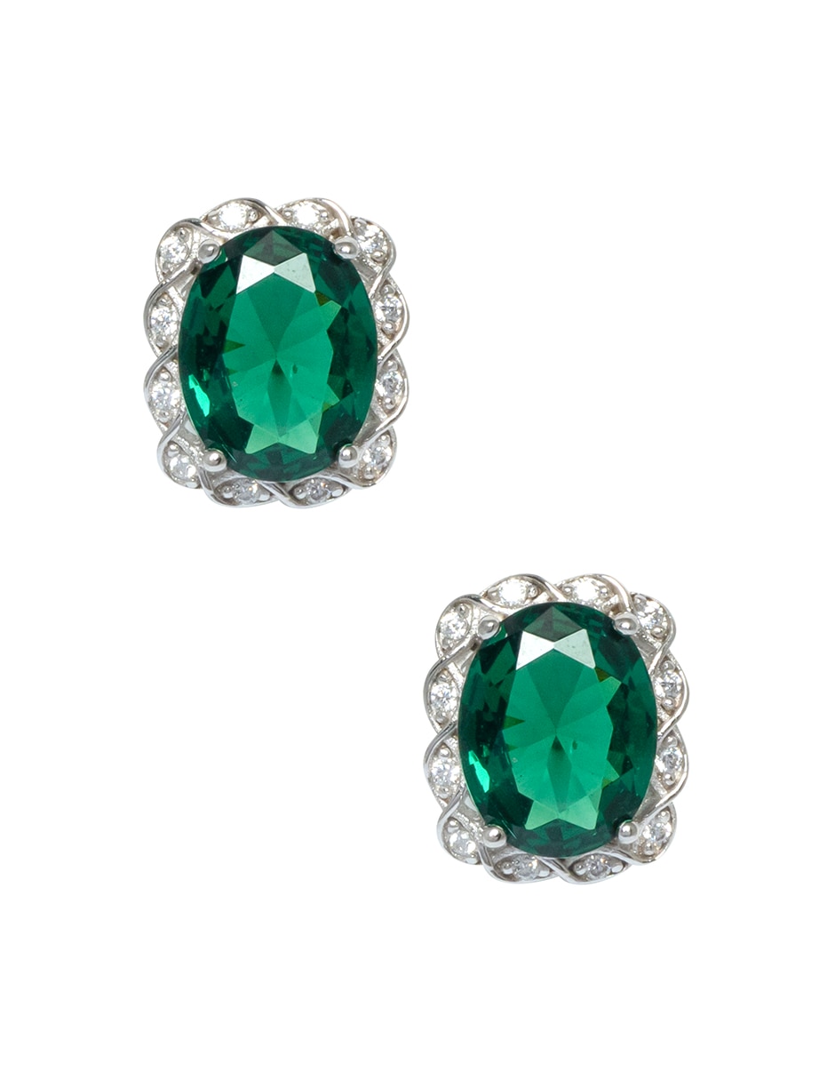 Aretes ovalados Vintage de plata P 925 con acabado brillante zirconia