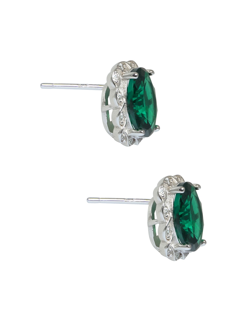 Aretes ovalados Vintage de plata P 925 con acabado brillante zirconia 2