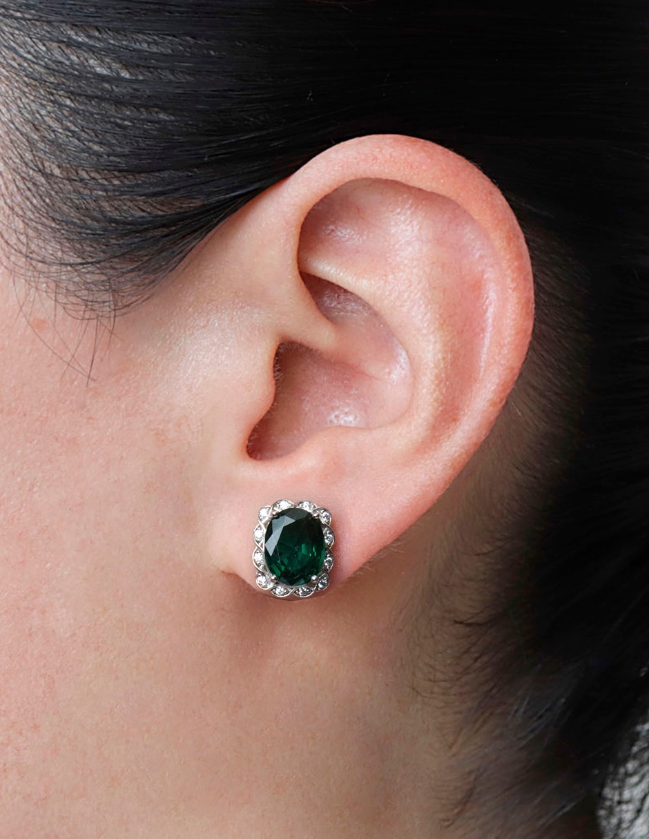 Aretes ovalados Vintage de plata P 925 con acabado brillante zirconia 4
