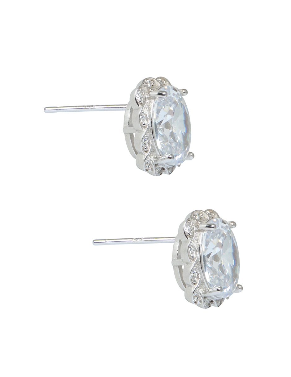 Aretes ovalados Vintage de plata P 925 con acabado brillante zirconia 2