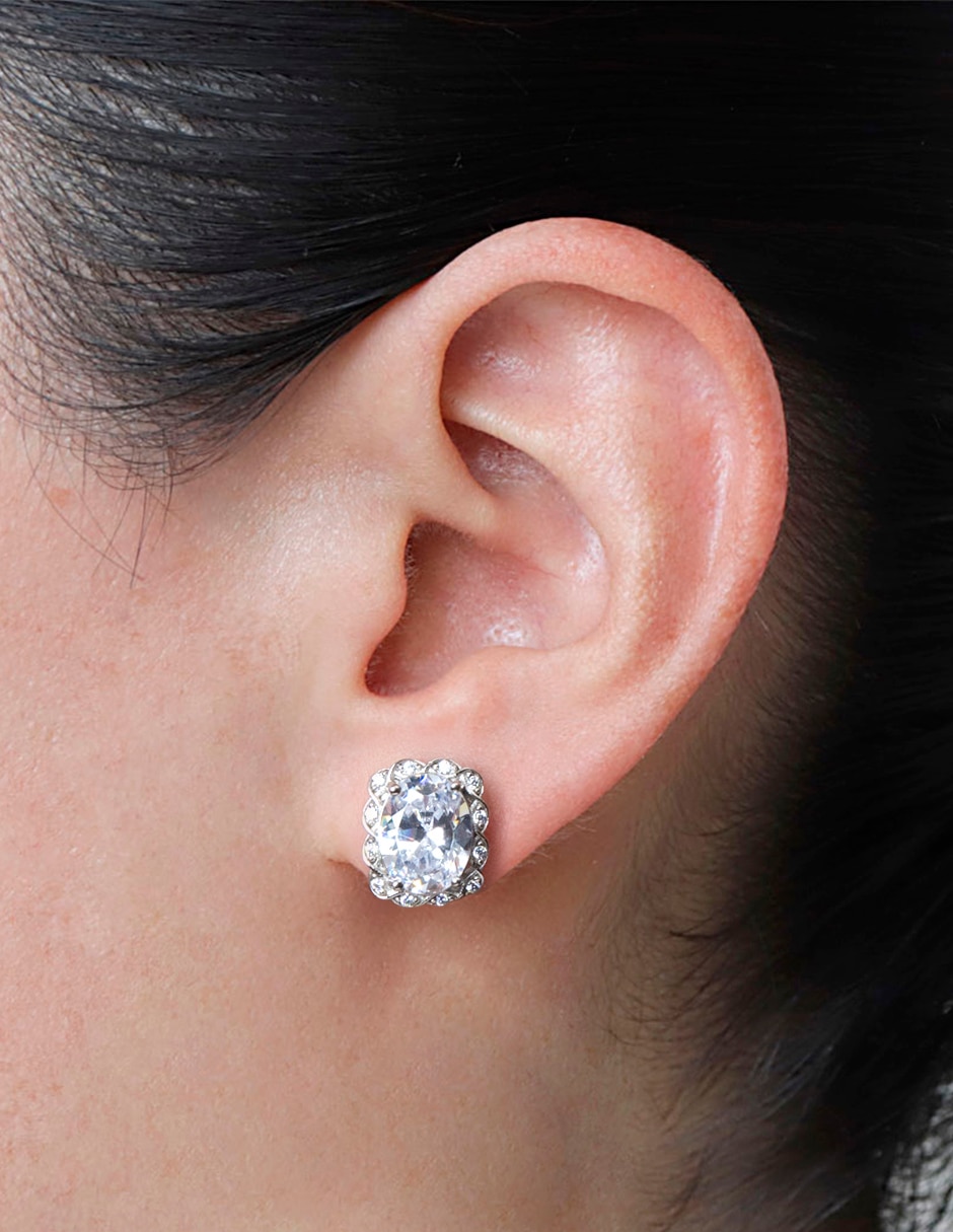 Aretes ovalados Vintage de plata P 925 con acabado brillante zirconia 4