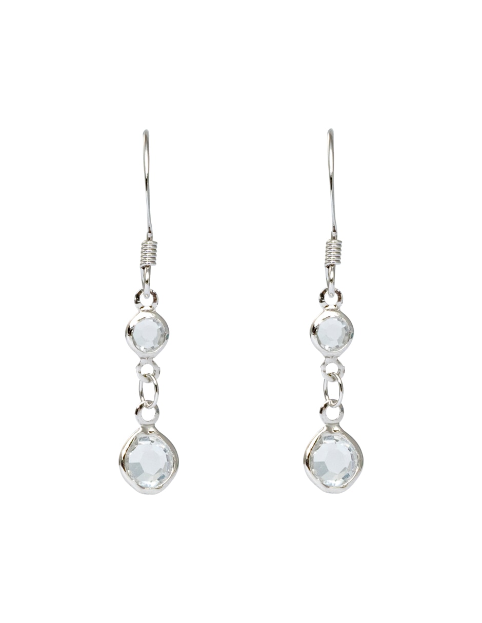 Aretes circulares con acabado baño rodio cristal