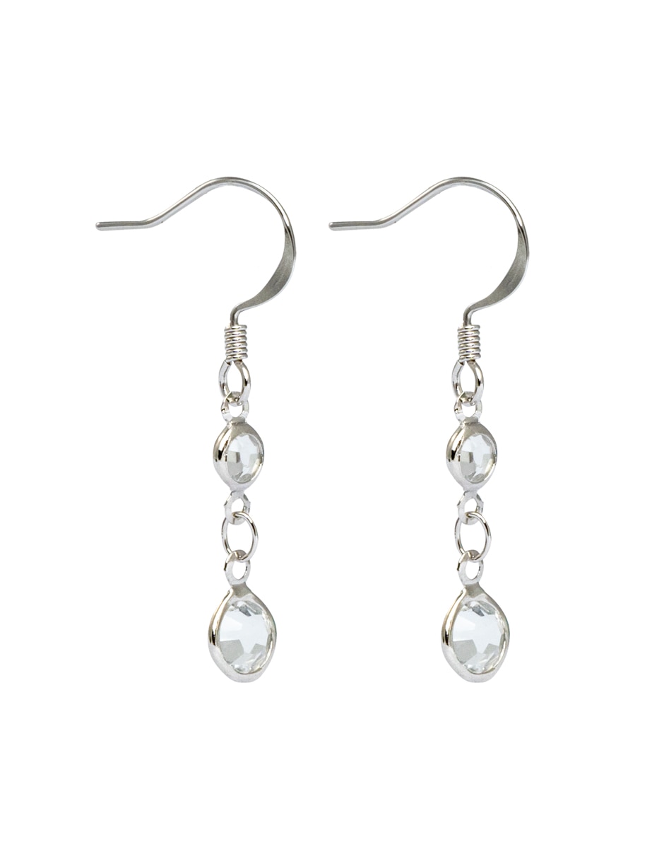 Aretes circulares con acabado baño rodio cristal 2