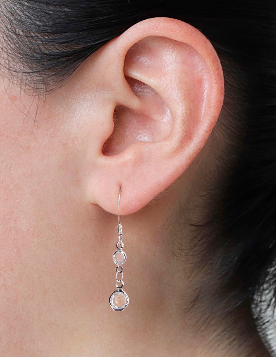 Aretes circulares con acabado baño rodio cristal 4