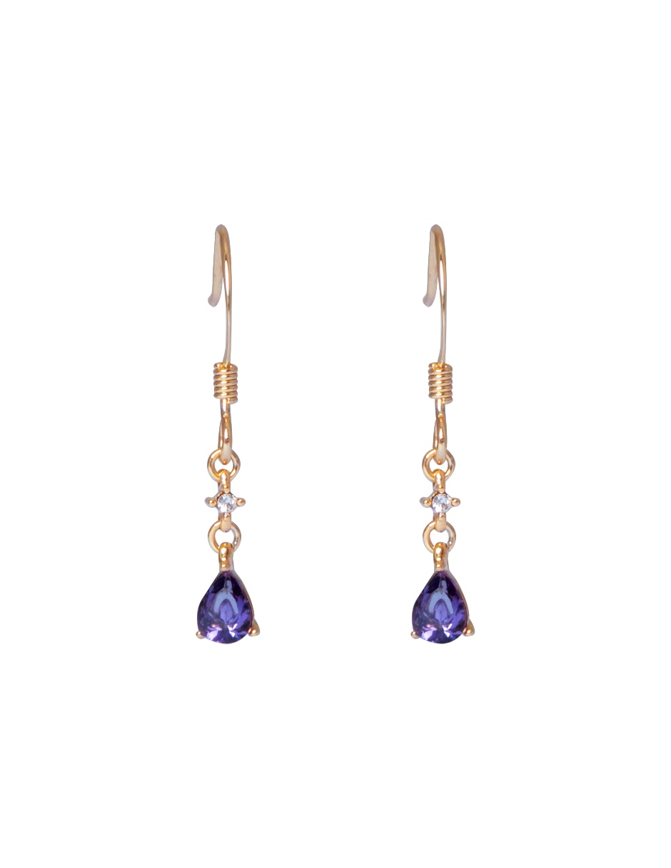 Aretes largos de gota Teardrop Amatista con acabado brillante cristal