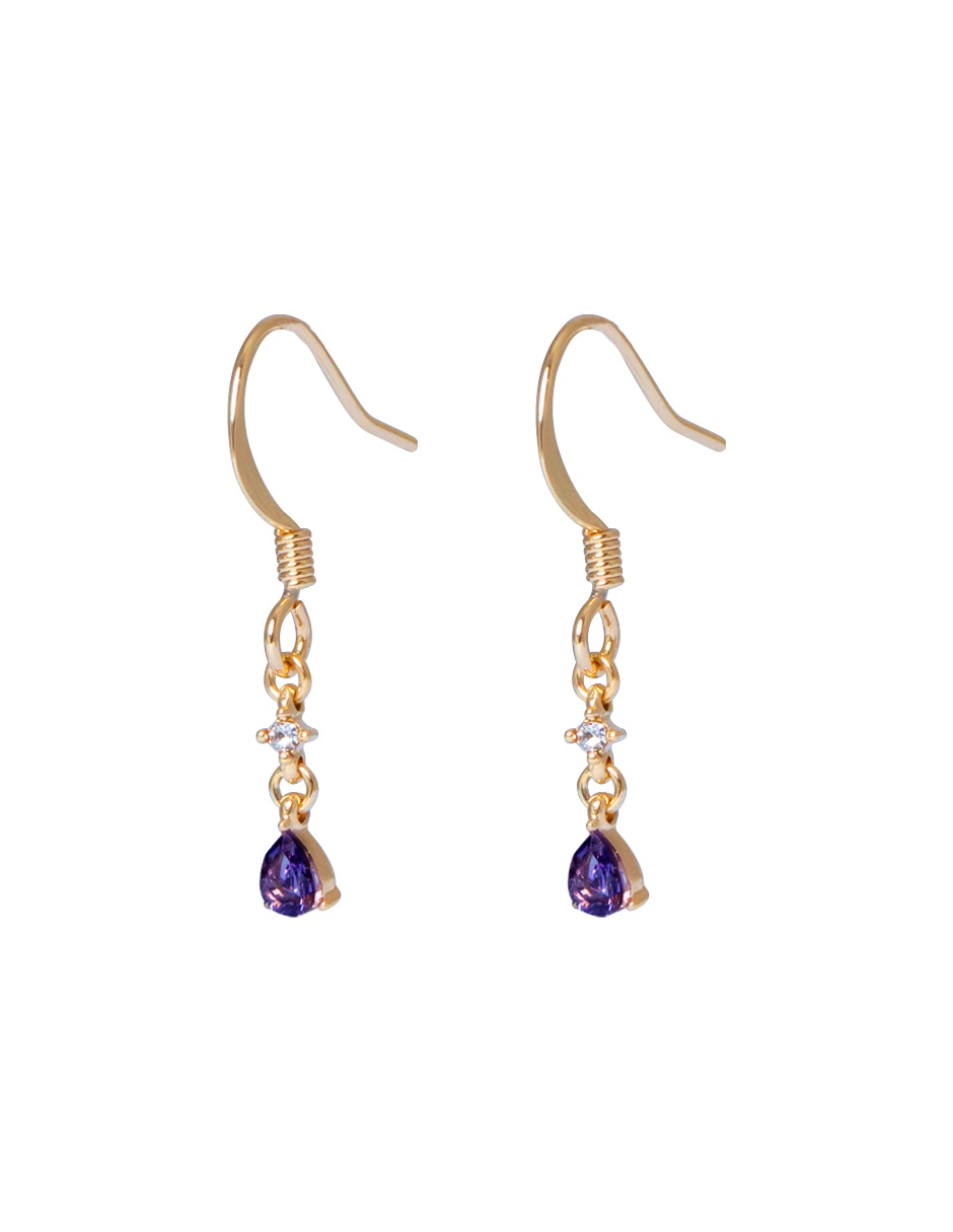Aretes largos de gota Teardrop Amatista con acabado brillante cristal 2