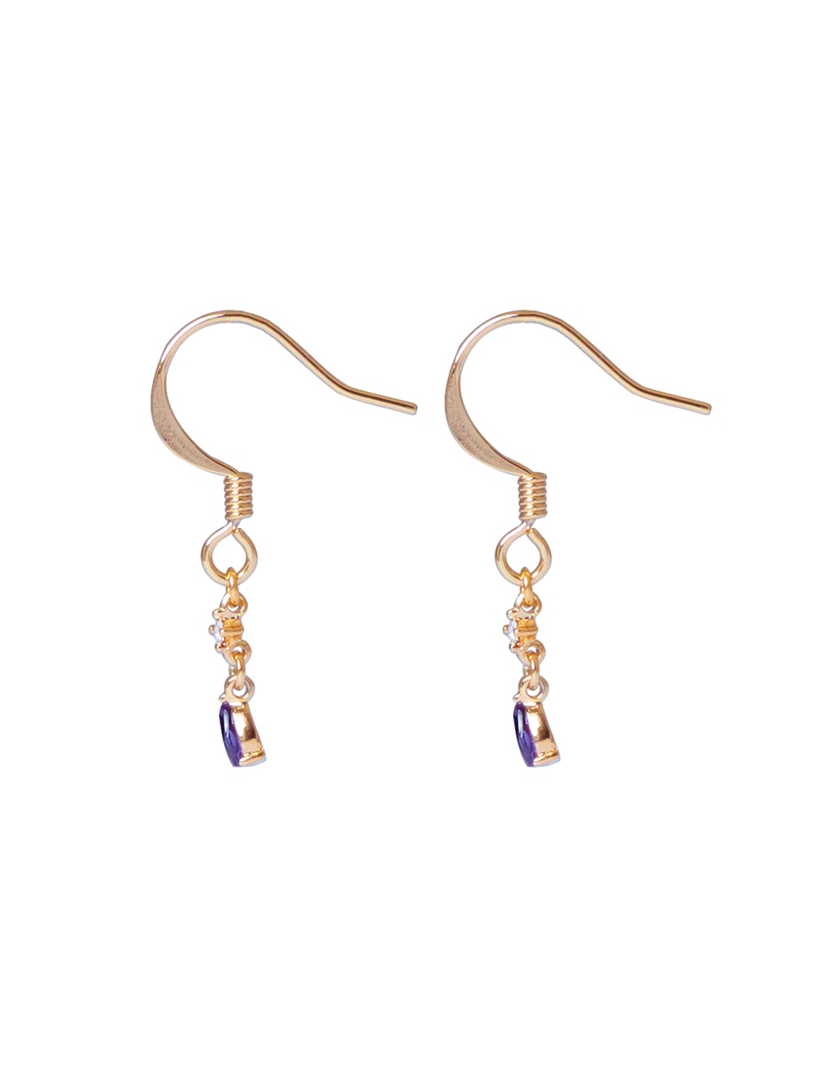 Aretes largos de gota Teardrop Amatista con acabado brillante cristal 3