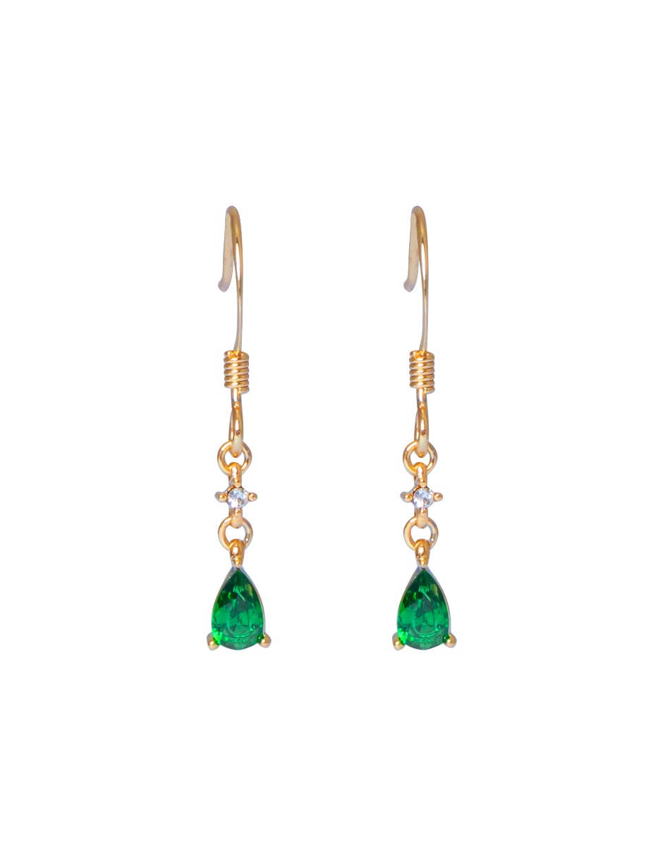 Aretes de gota Teardrop Esmeralda con acabado brillante cristal