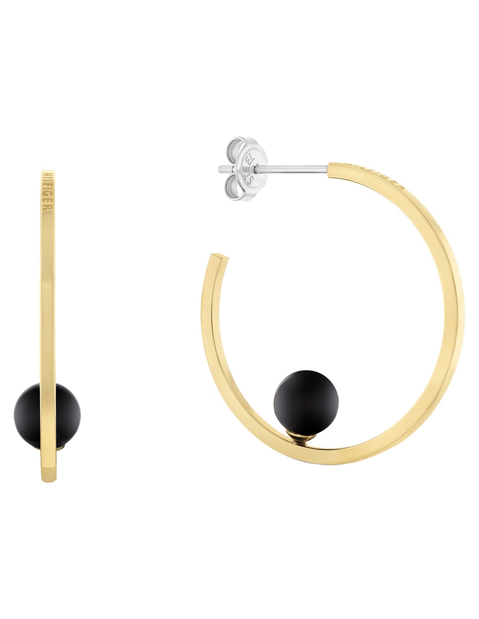 Aretes de aro circulares Semi-Precious con acabado brillante ónix