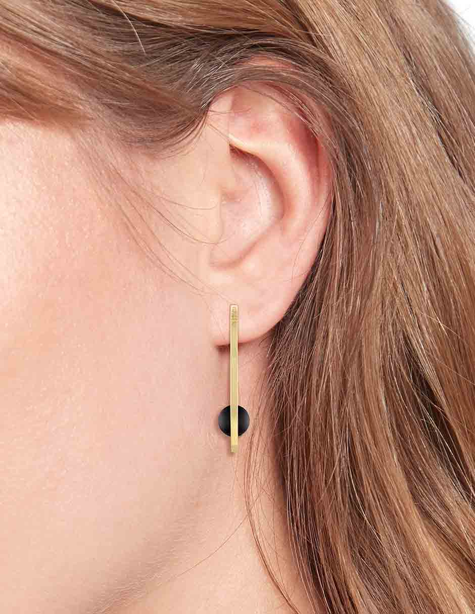 Aretes de aro circulares Semi-Precious con acabado brillante ónix 3
