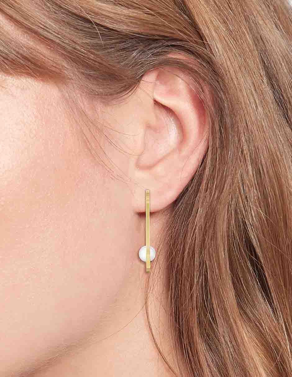 Aretes de aro circulares Semi-Precious con acabado brillante perla 3
