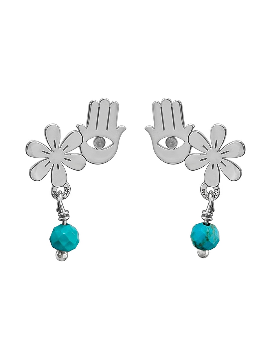 Aretes de mano Hippie de plata P 925 con acabado brillante iolita