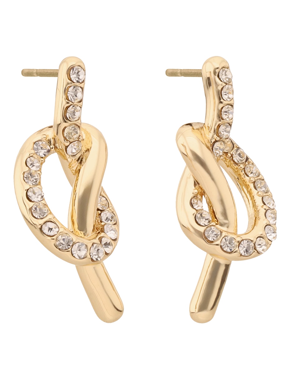 Aretes largos de nudo Lucy con acabado pavé cristal 2