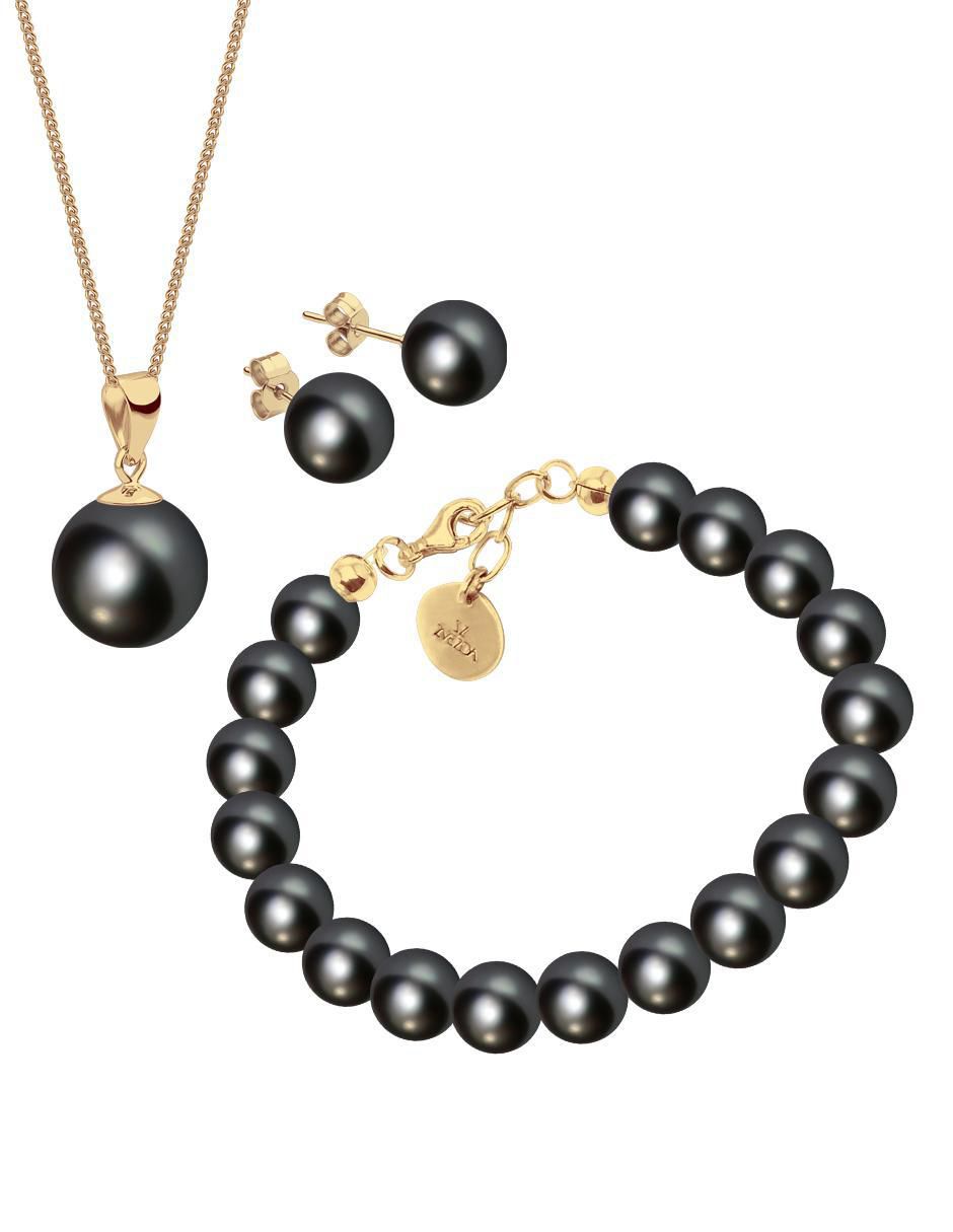 Aretes, collar y pulsera Aurore 18 k perla de cristal