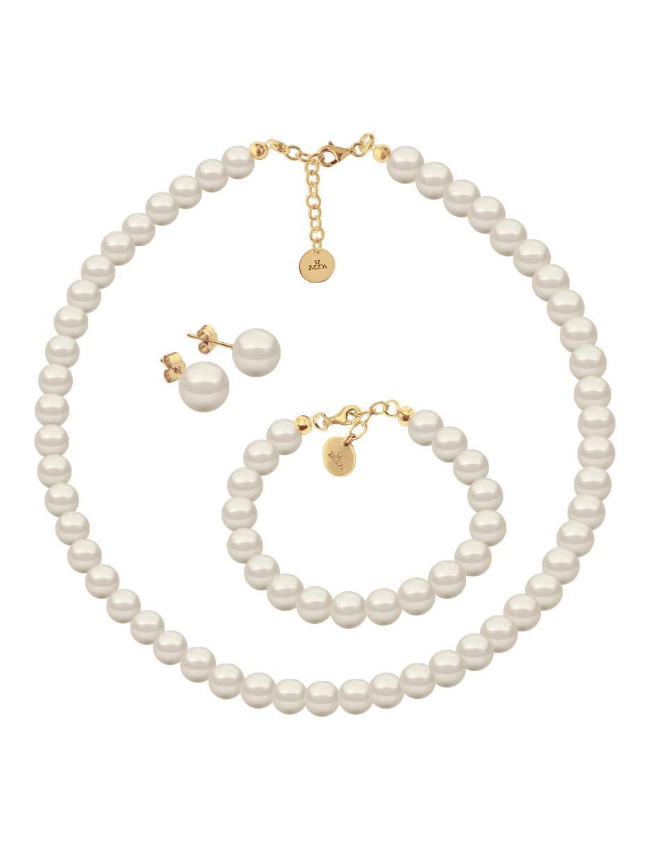 Aretes, collar y pulsera Aurore 18 k perla de cristal