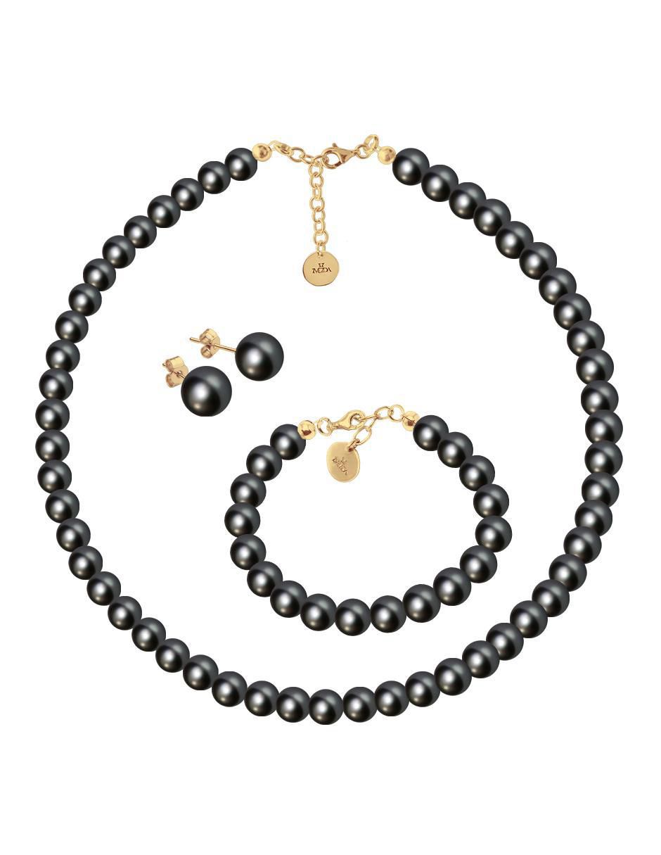 Aretes, collar y pulsera Aurore 18 k perla de cristal