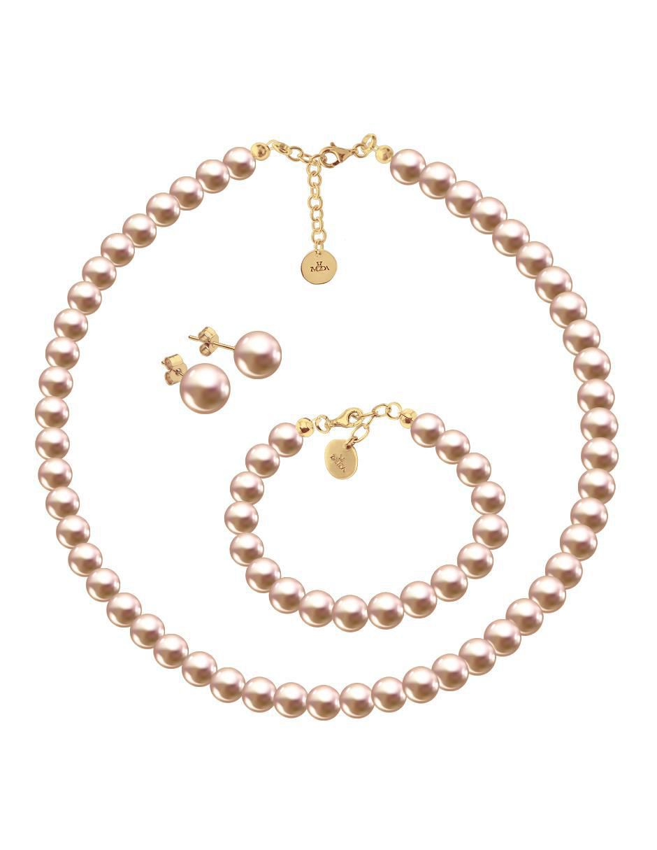 Aretes, collar y pulsera Aurore 18 k perla de cristal Aretes, collar y pulsera Aurore 18 k perla de cristal