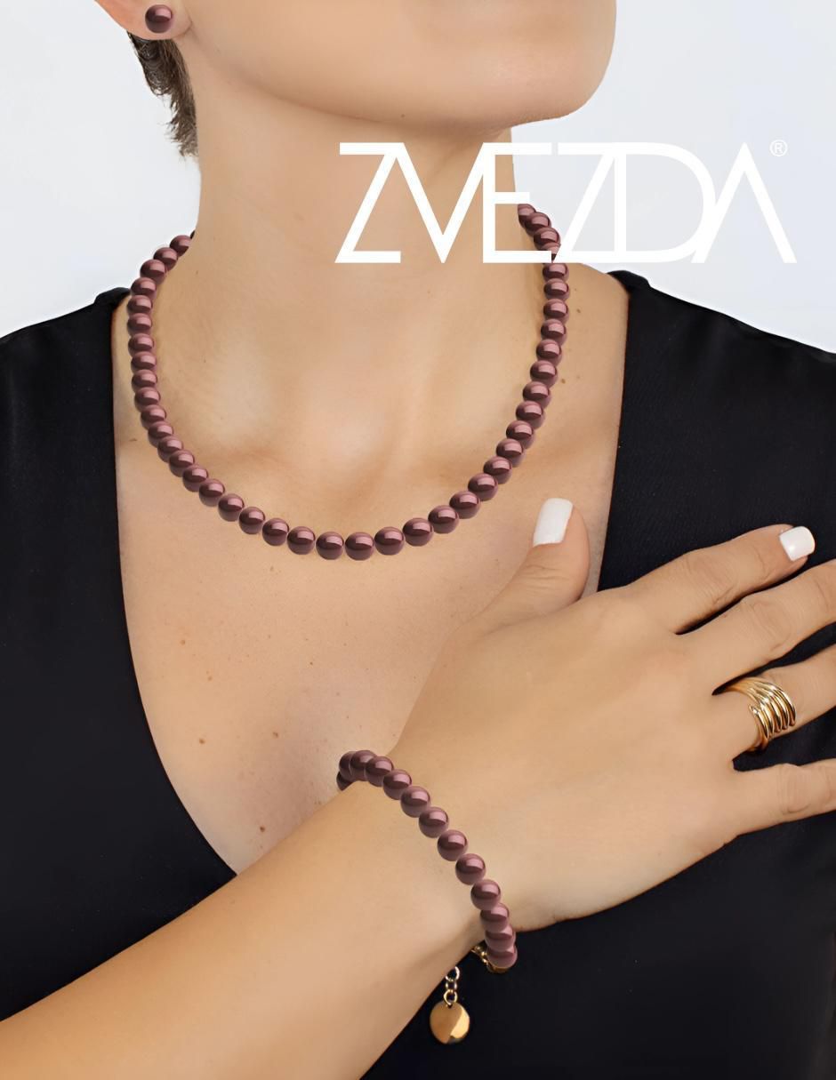 Aretes, collar y pulsera Aurore 18 k perla de cristal 2