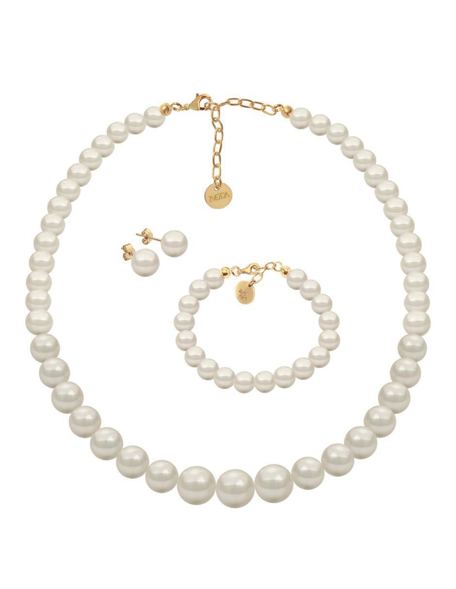 Aretes, collar y pulsera Aurore 18 k perla de cristal