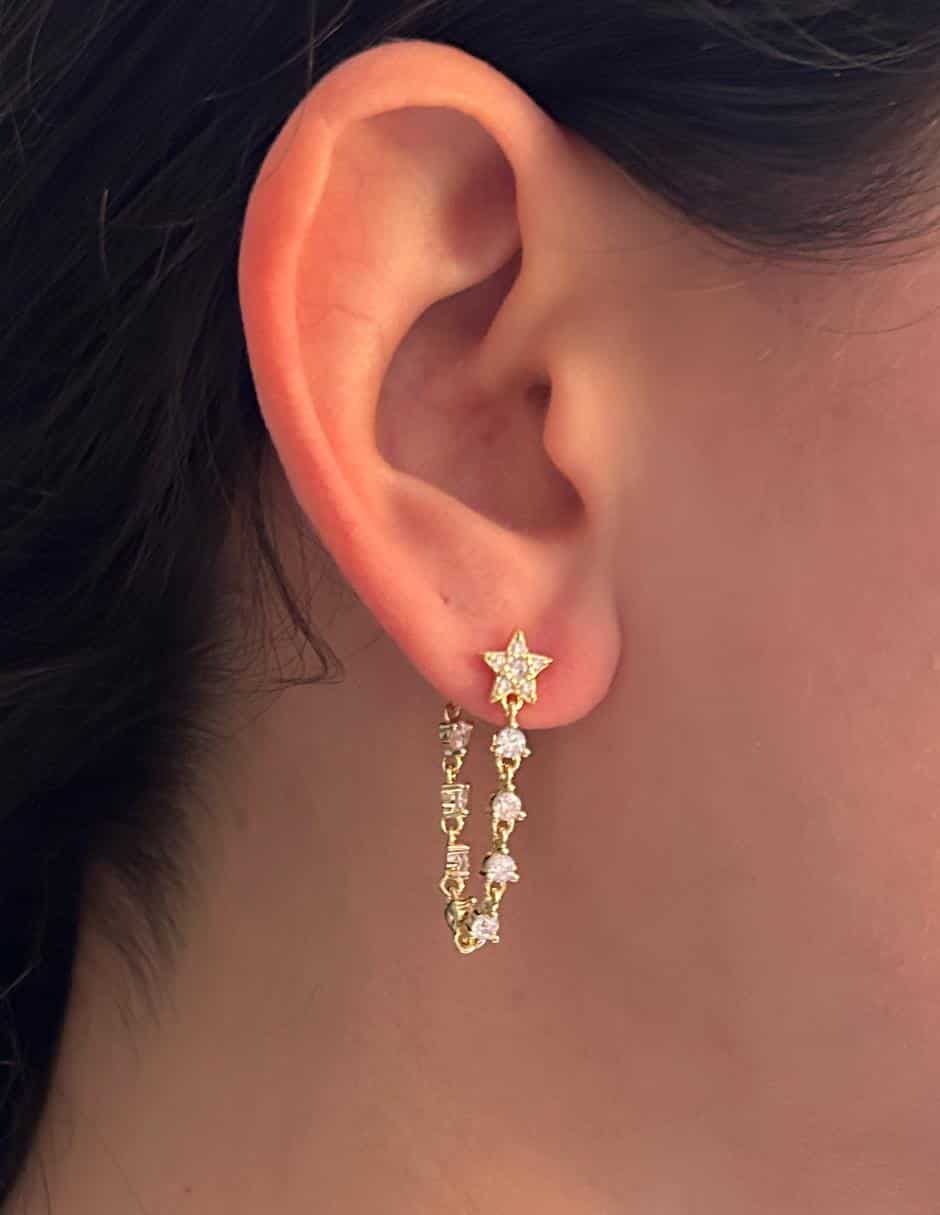 Piercing de estrella de plata P 925 con acabado baño de oro zirconia 3
