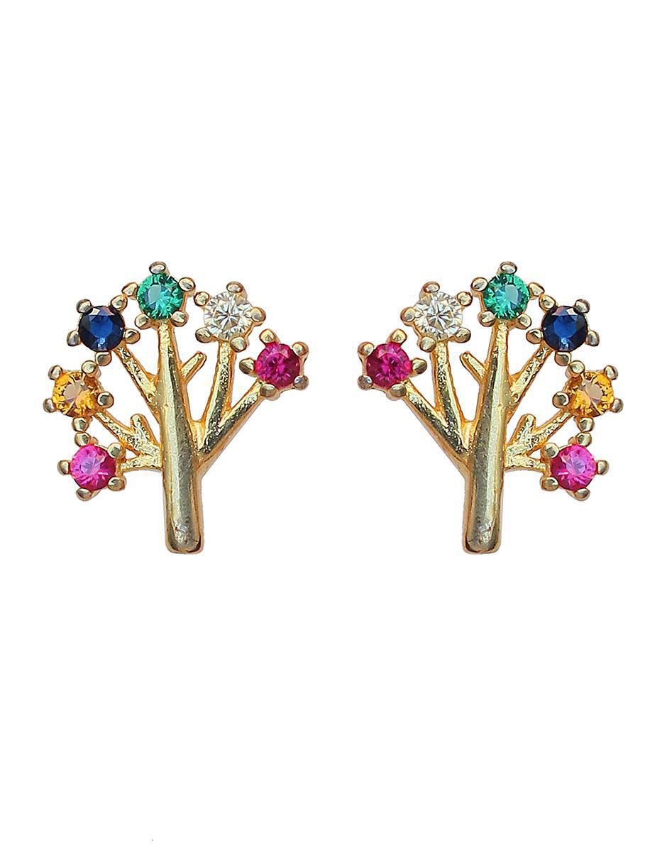 Aretes de árbol de plata P 925 con acabado chapa de oro circonita Aretes de árbol de plata P 925 con acabado chapa de oro circonita