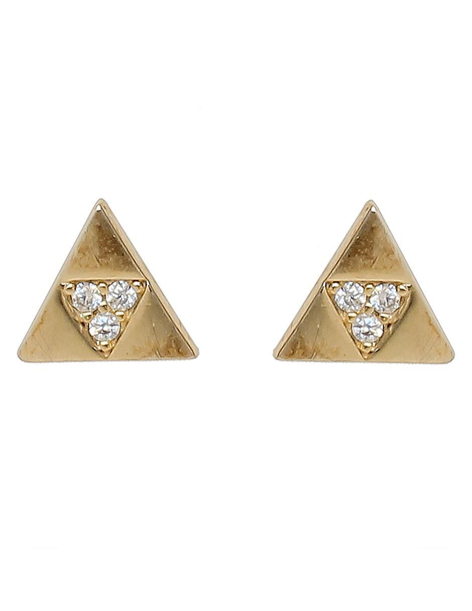 Aretes triangulares de plata P 925 con acabado chapa de oro circonita Aretes triangulares de plata P 925 con acabado chapa de oro circonita