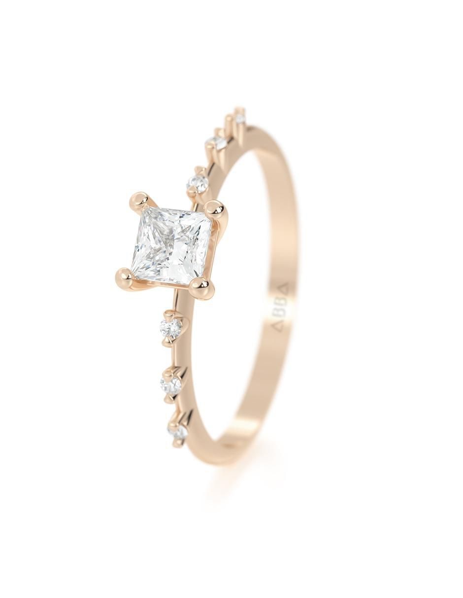 Anillo cuadrado 14 k de oro zirconia brillante 2