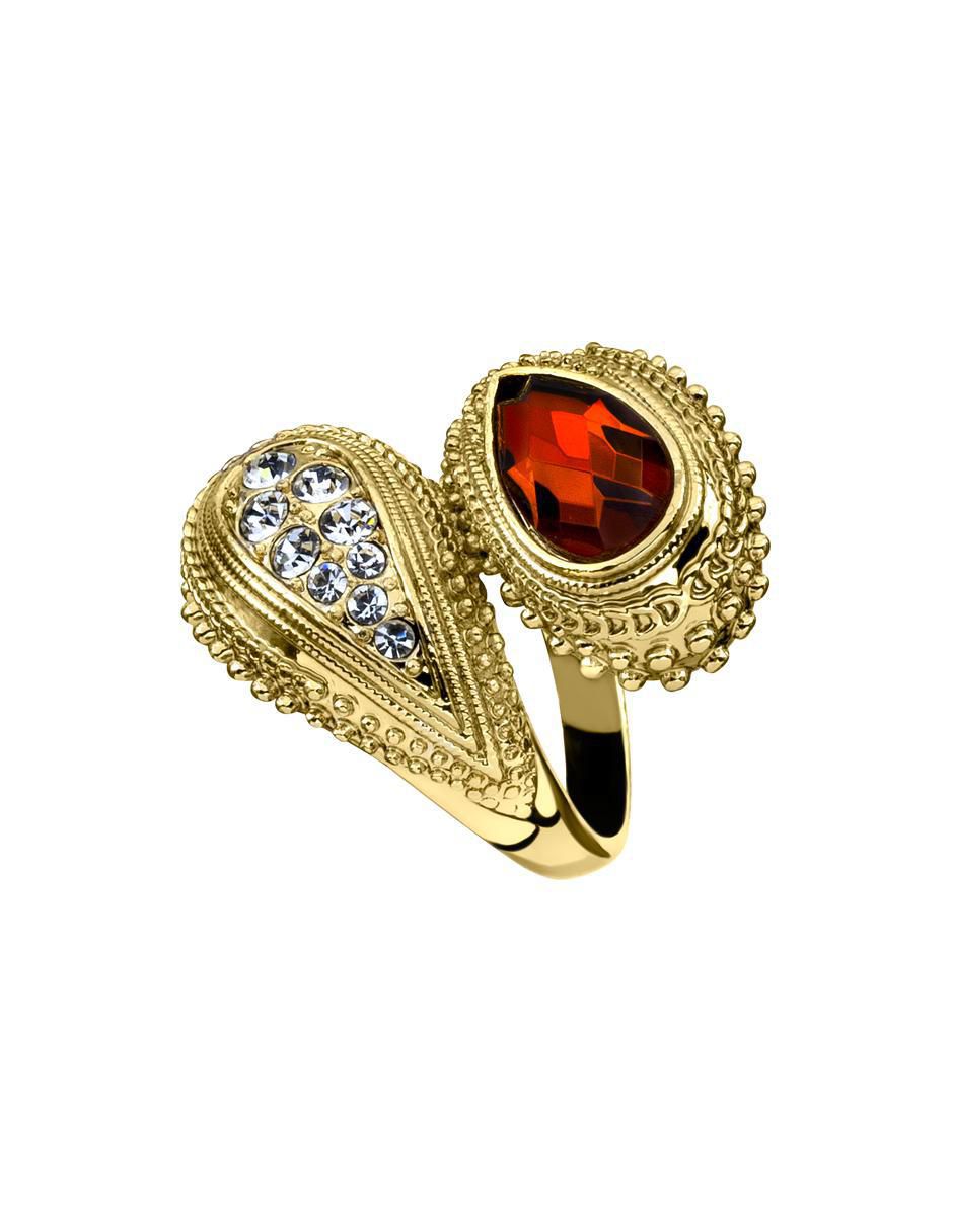 Anillo con gema Elegance cristal con acabado baño de oro 2