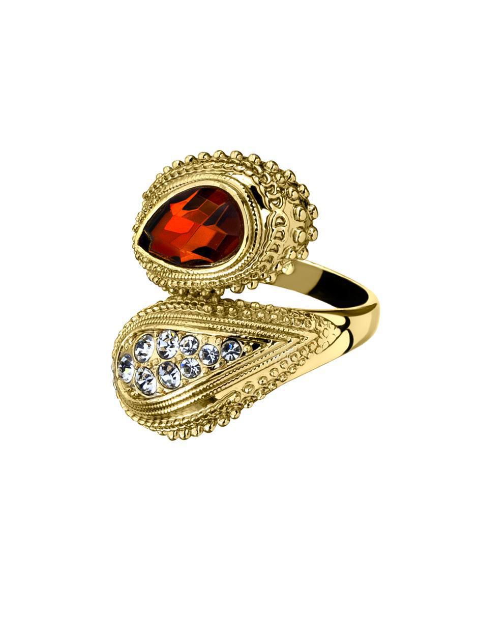 Anillo con gema Elegance cristal con acabado baño de oro 3