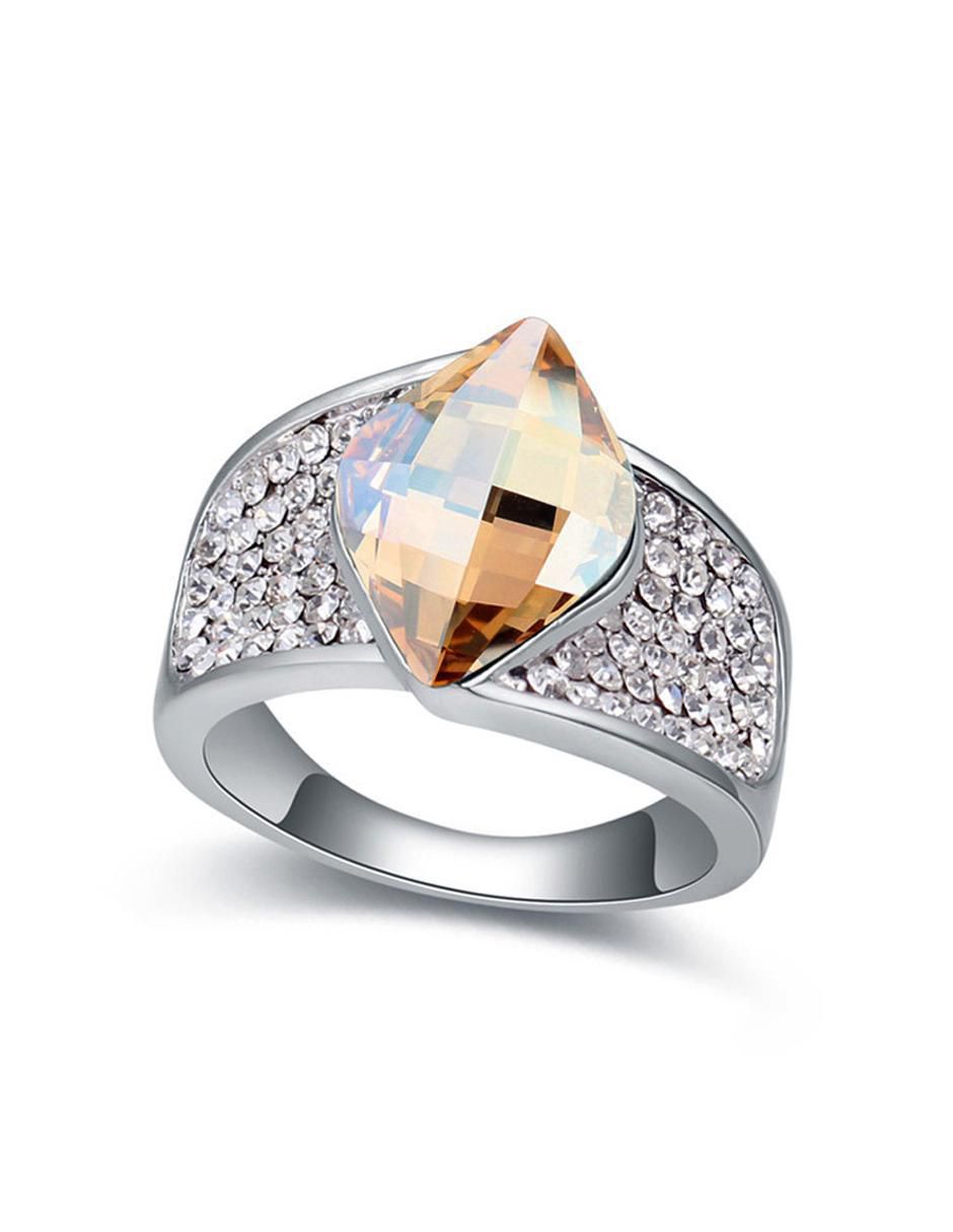 Anillo multi gemas de rombo cristal con acabado baño de oro blanco