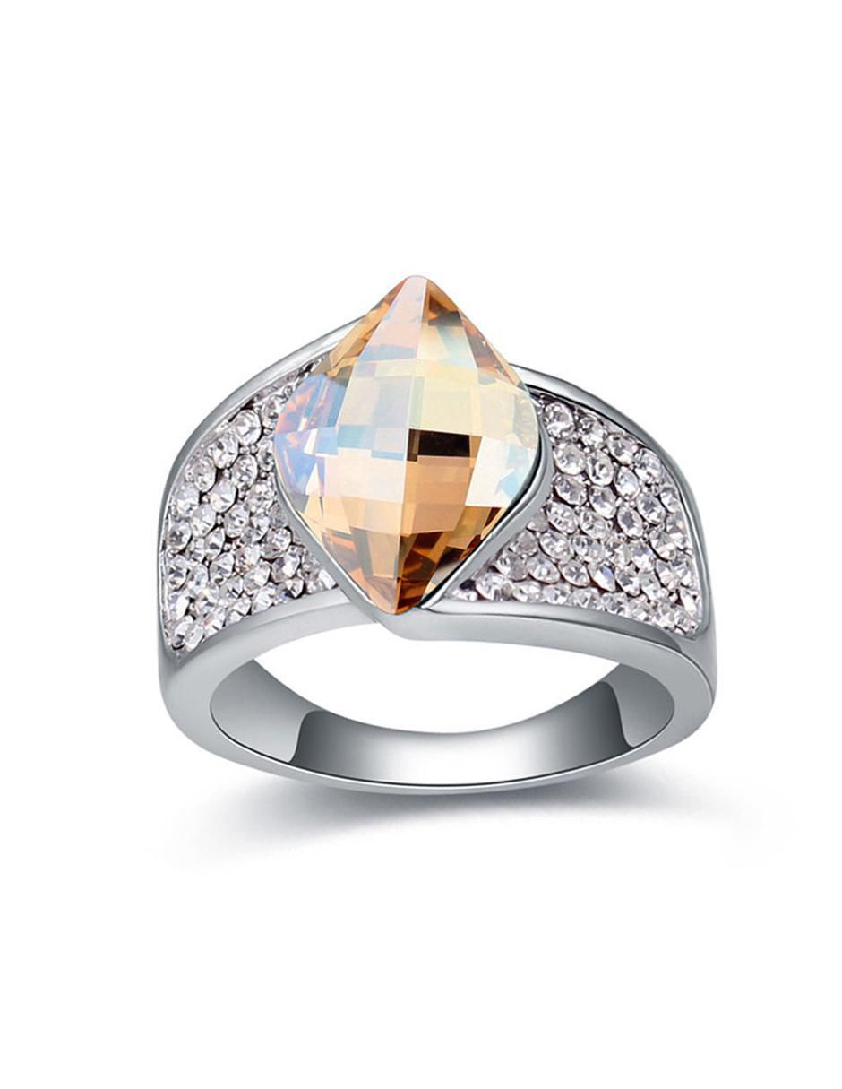 Anillo multi gemas de rombo cristal con acabado baño de oro blanco 2