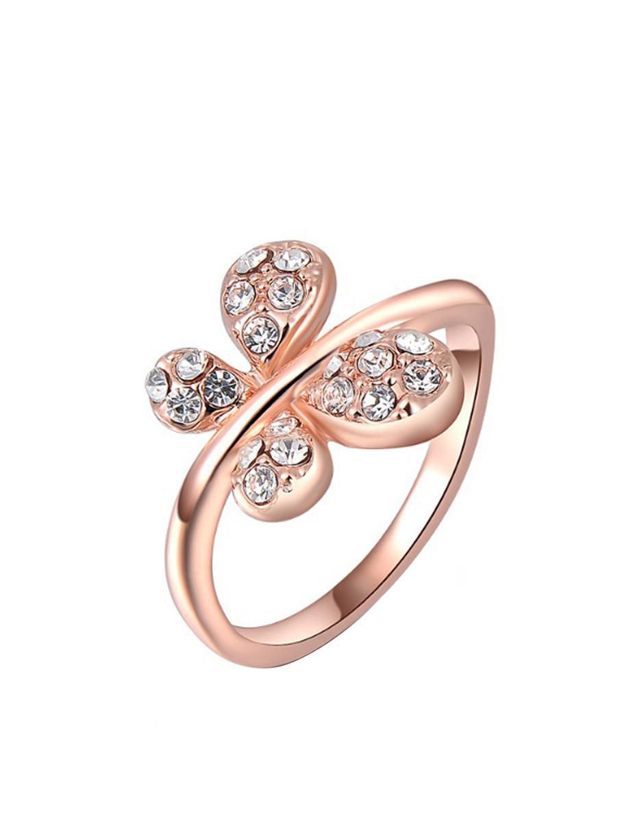 Anillo de mariposa cristal con acabado baño de oro rosa