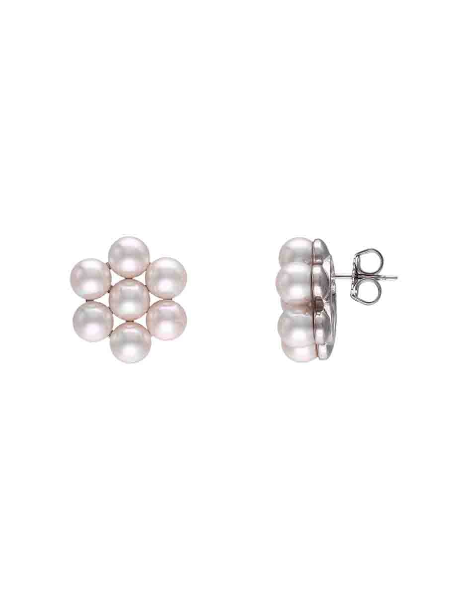 Aretes de flor Kate de plata P 925 con acabado lustre perla