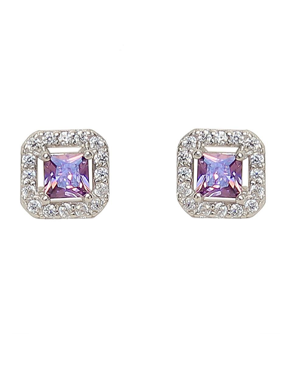 Aretes cuadrados de plata P 925 con acabado baño rodio circonita