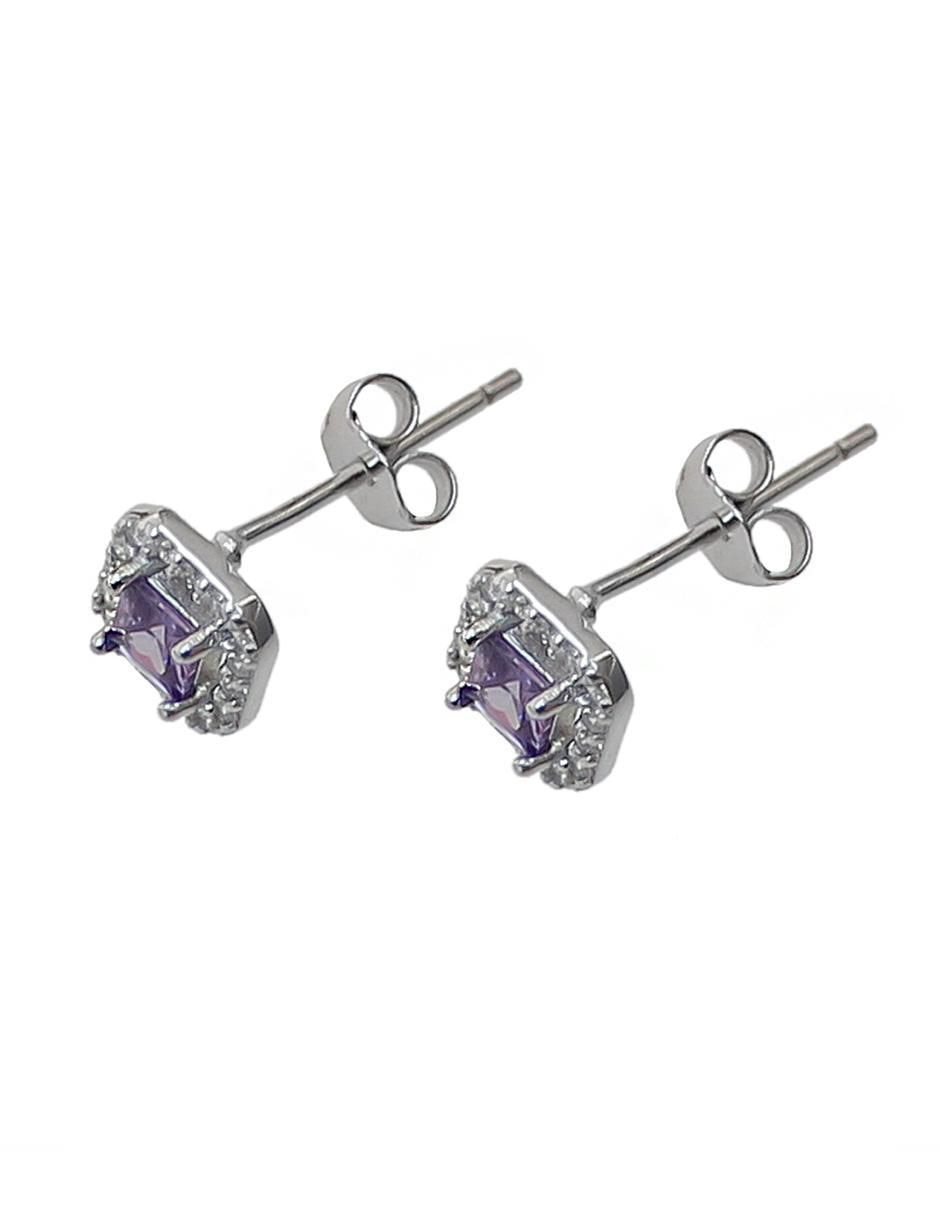 Aretes cuadrados de plata P 925 con acabado baño rodio circonita 2