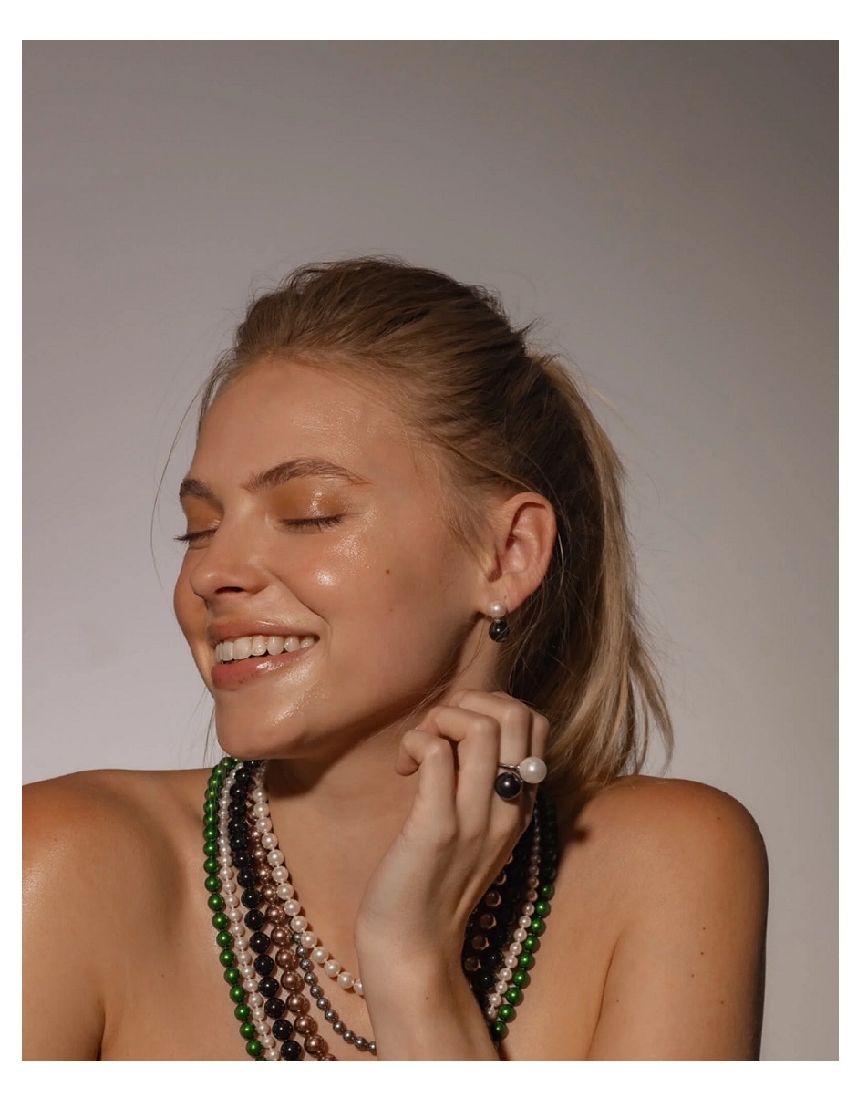 Aretes circulares Twins & Triplets de plata P 925 con acabado lustre perla 3