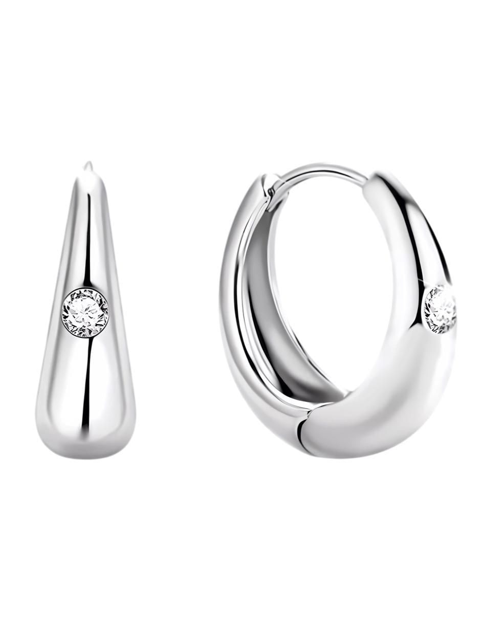 Aretes de aro de plata P 925 con acabado brillante circonita 3